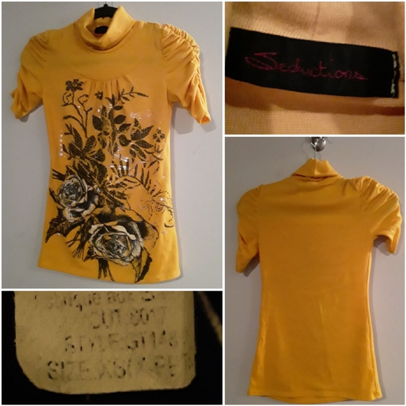 Seductions Women's Floral Shortsleeve Turtleneck - Picture 1 of 14